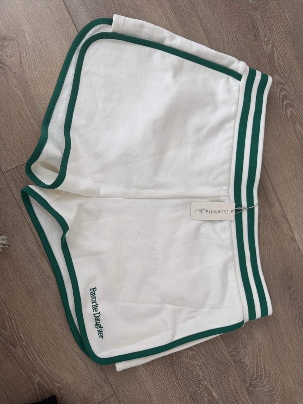 Favorite Daughter White/Ivory Shorts with Green Trim